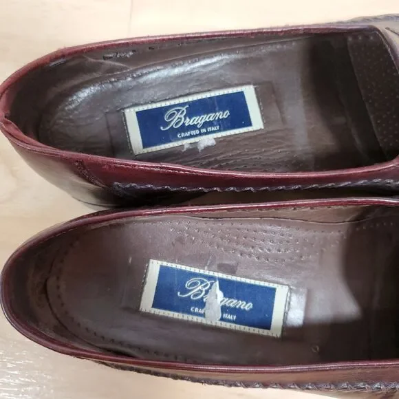 Bragano Cherry Brown Penny Loafers Mens Sz 8.5 Italy Cross Stitch Moc Dress Shoe Bragano Cherry Brown Penny Loafers Mens Sz 8.5 Italy Cross  main image 2